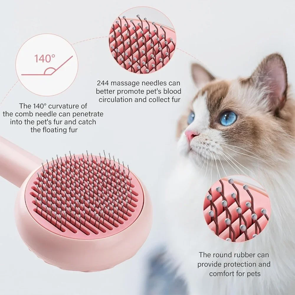 Pet Hair Cleaner Brush,Cat Grooming Brush with Self-Cleaning Button,Pet Shedding